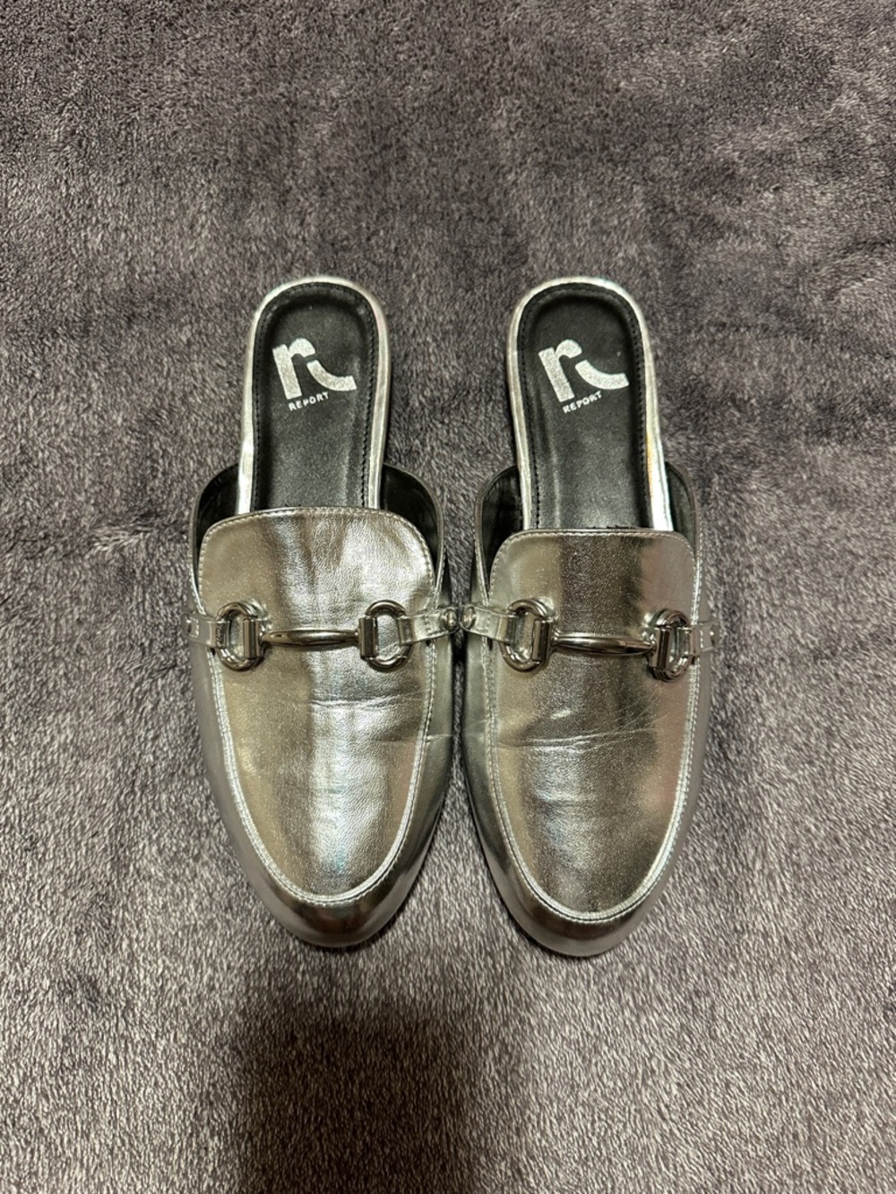 Report Silver Metallic Slip-On Mules with Horsebit Accent